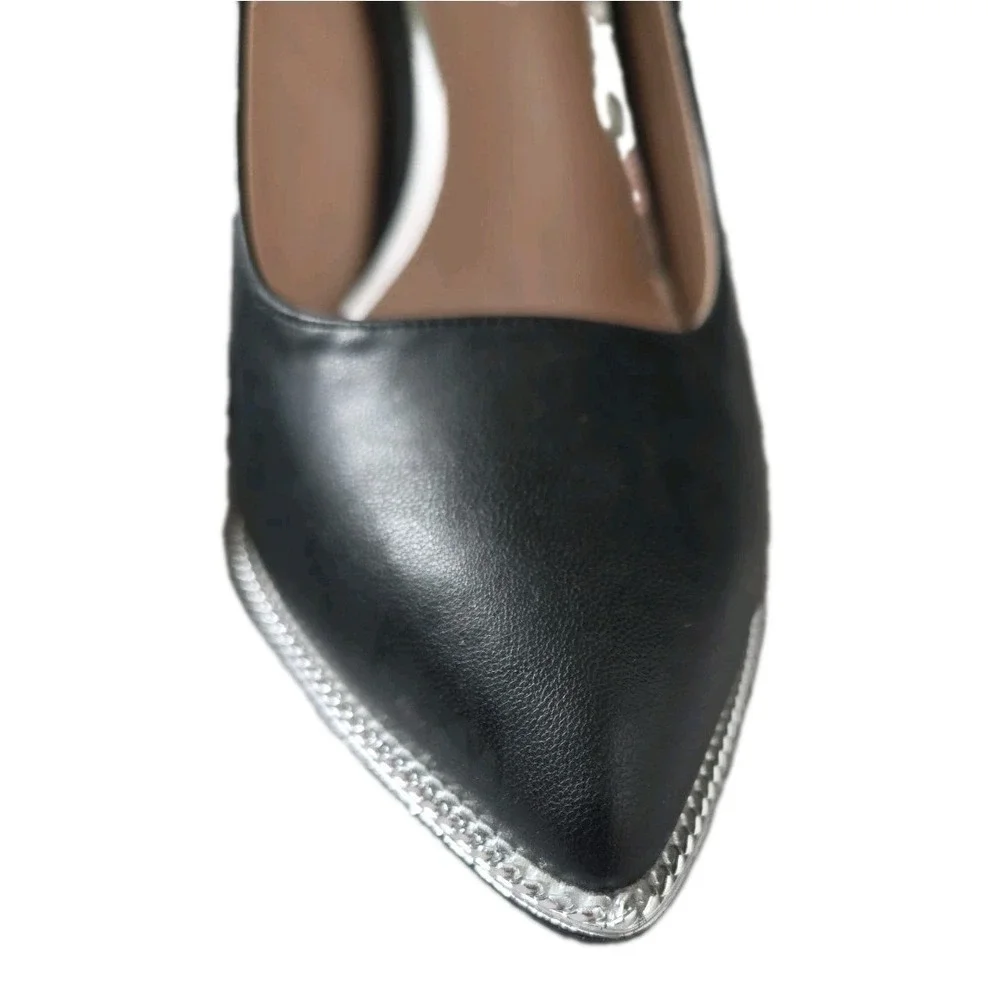 BCBGeneration Harlia Black Chain Trim Pointy Toe Stiletto HeelPump Size 8.5